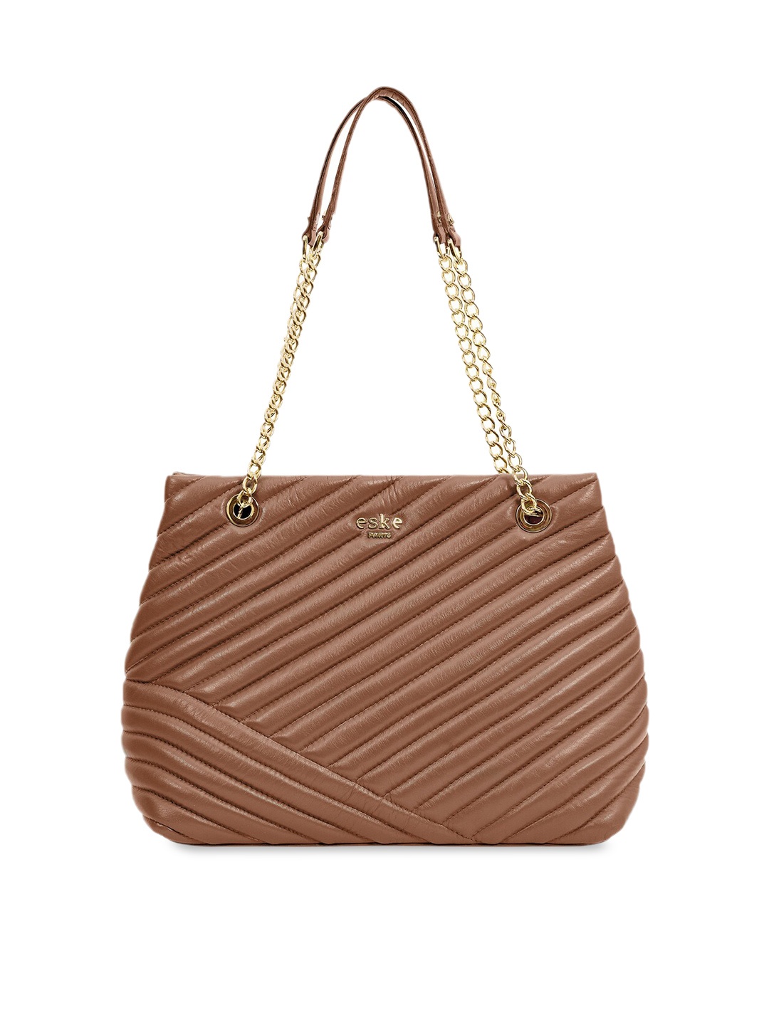 

Eske Brown Leather Structured Shoulder Bag with Quilted