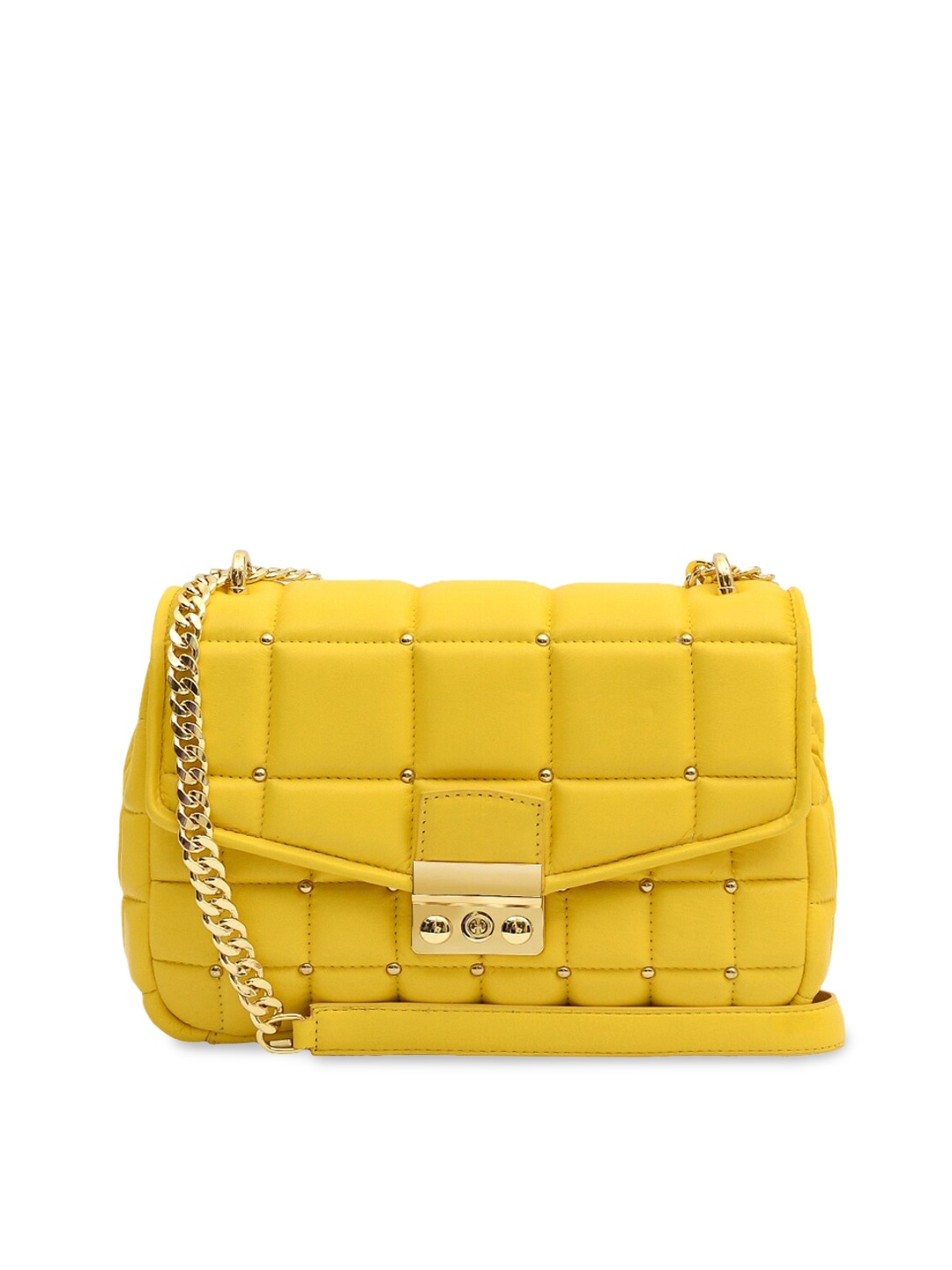 

Eske Yellow Textured Leather Swagger Sling Bag with Quilted