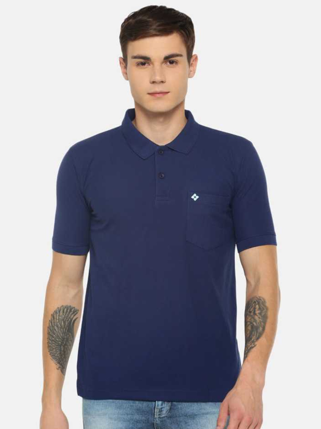 

Dollar Men Navy Blue Mandarin Collar T-shirt