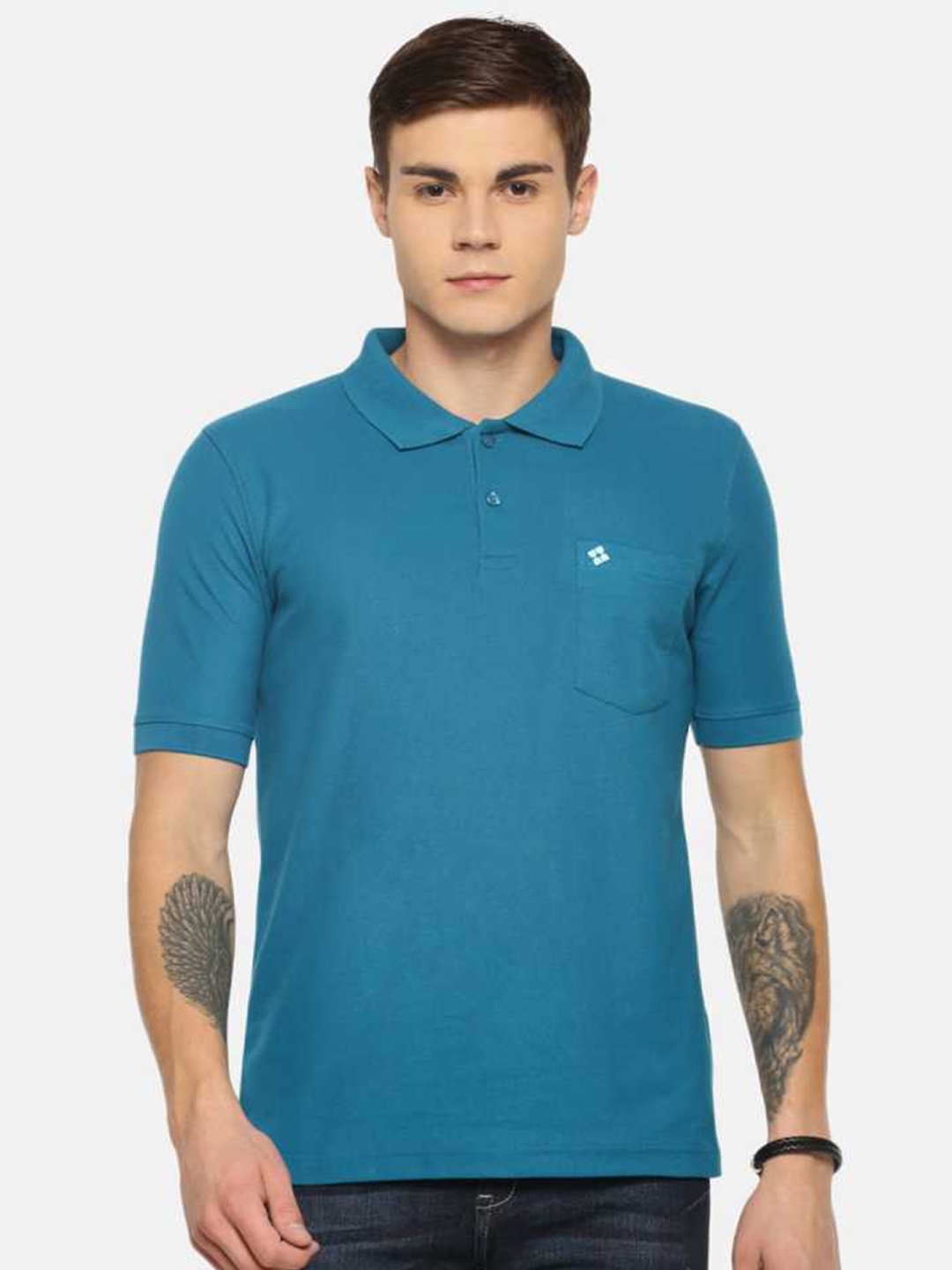 

Dollar Men Turquoise Blue Polo Collar T-shirt