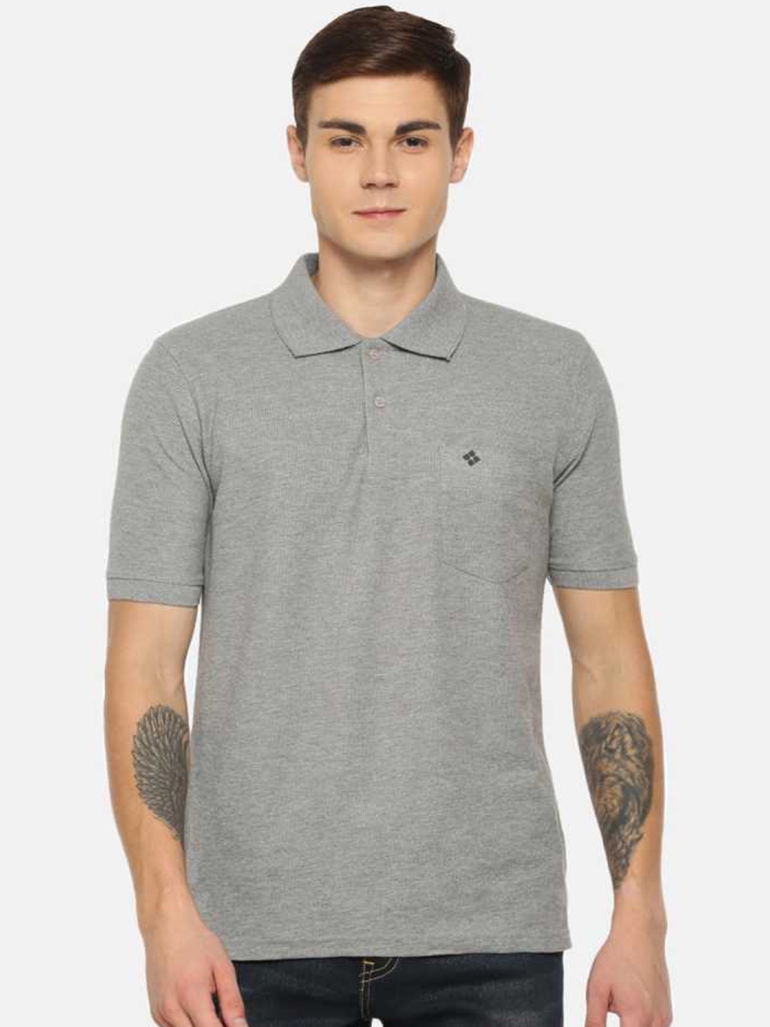 

Dollar Men Grey Melange Polo Collar T-shirt