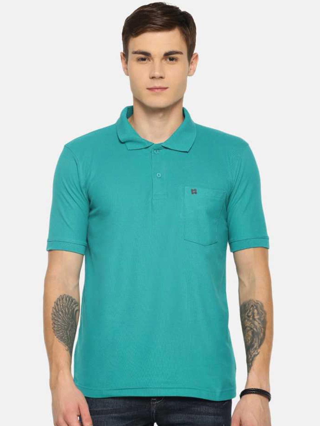 

Dollar Men Green Polo Collar T-shirt