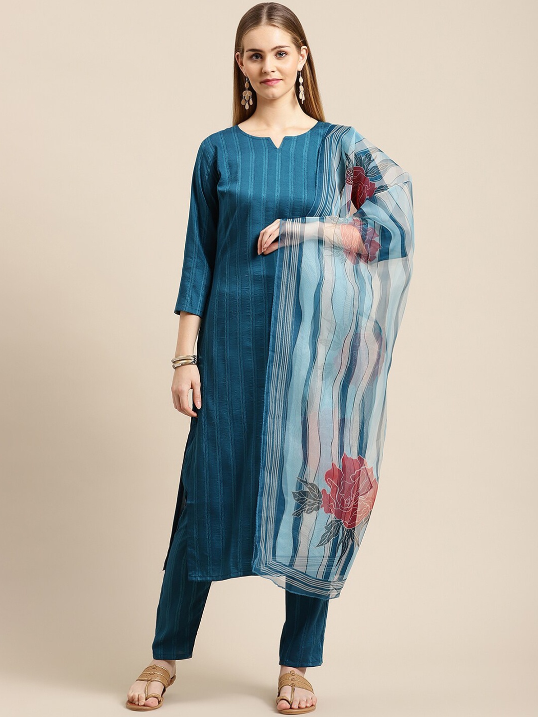 

GUNVANTI FAB Women Blue Kurta with Trousers & With Dupatta