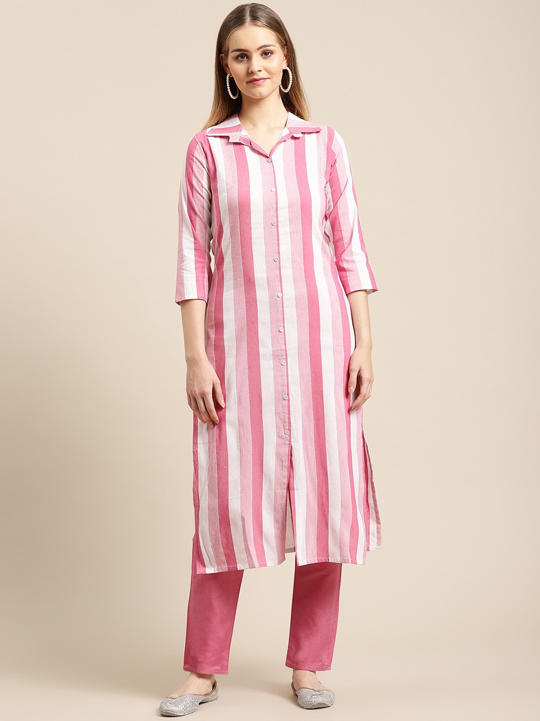 

GUNVANTI FAB Women Pink Printed Panelled Kurta with Trousers