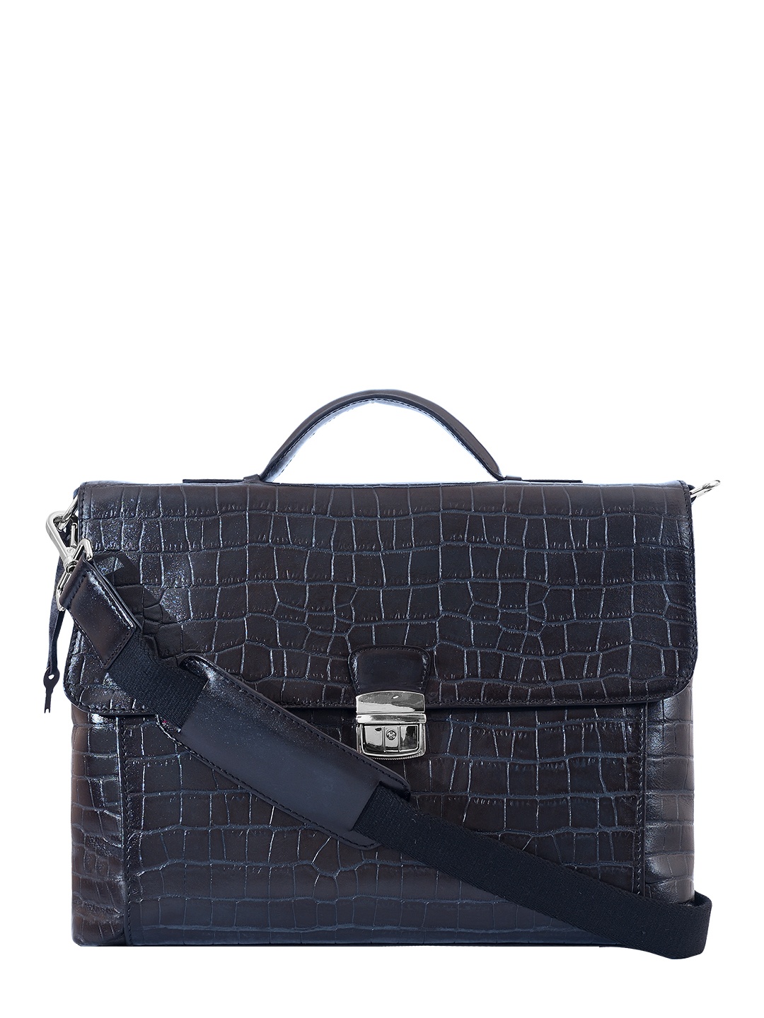 

Eske Men Navy Blue Textured Leather Laptop Bag Burg, The briefcase