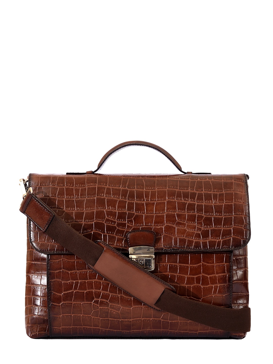 

Eske Men Tan Textured Leather Laptop Bag Burg, the briefcase