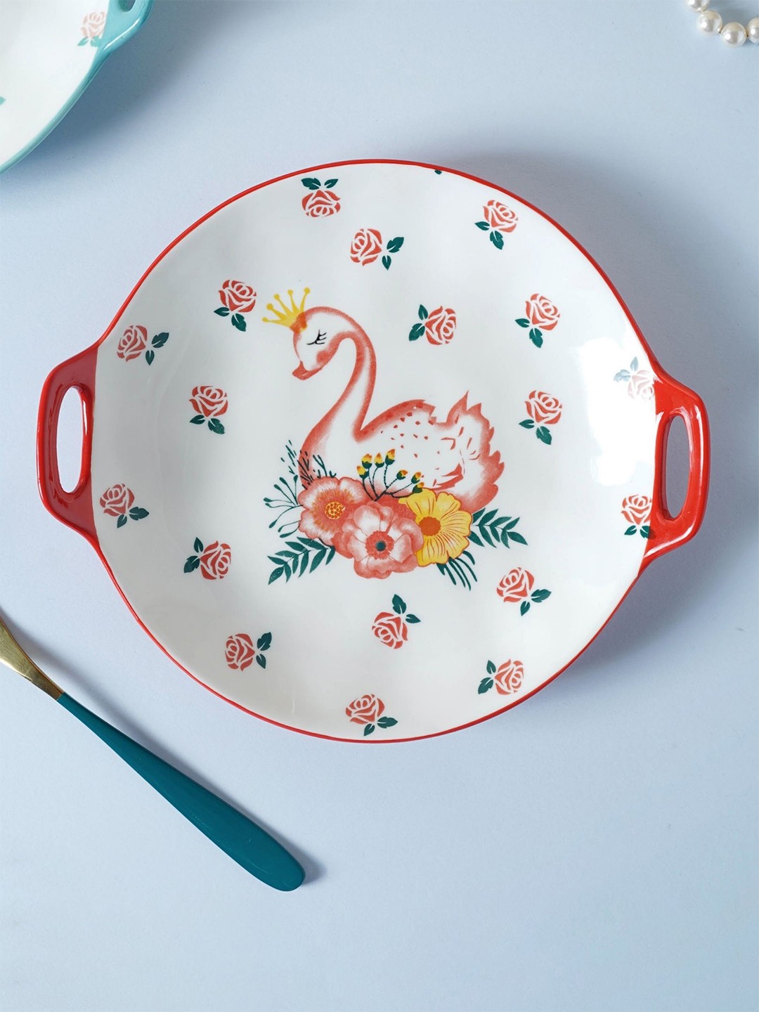 

Nestasia White & Red Microwave Safe Swan Printed Ceramic Glossy Plate