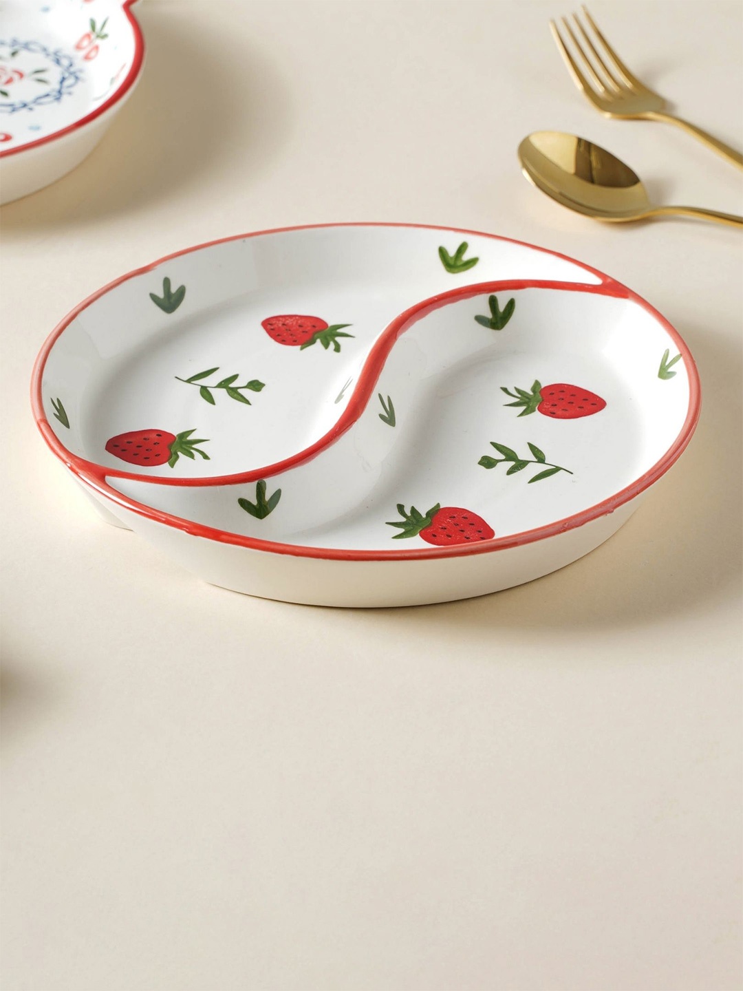 

Nestasia White and Red Microwave Safe Strawberry Sectioned Ceramic Serving Plate