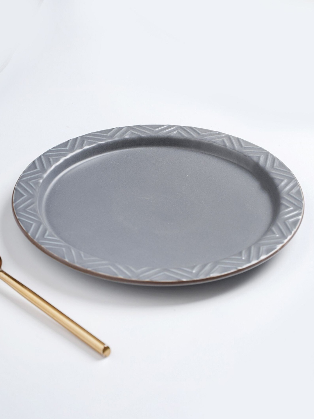 

Nestasia Grey Microwave Safe Embossed Matte Ceramic Snack Plate
