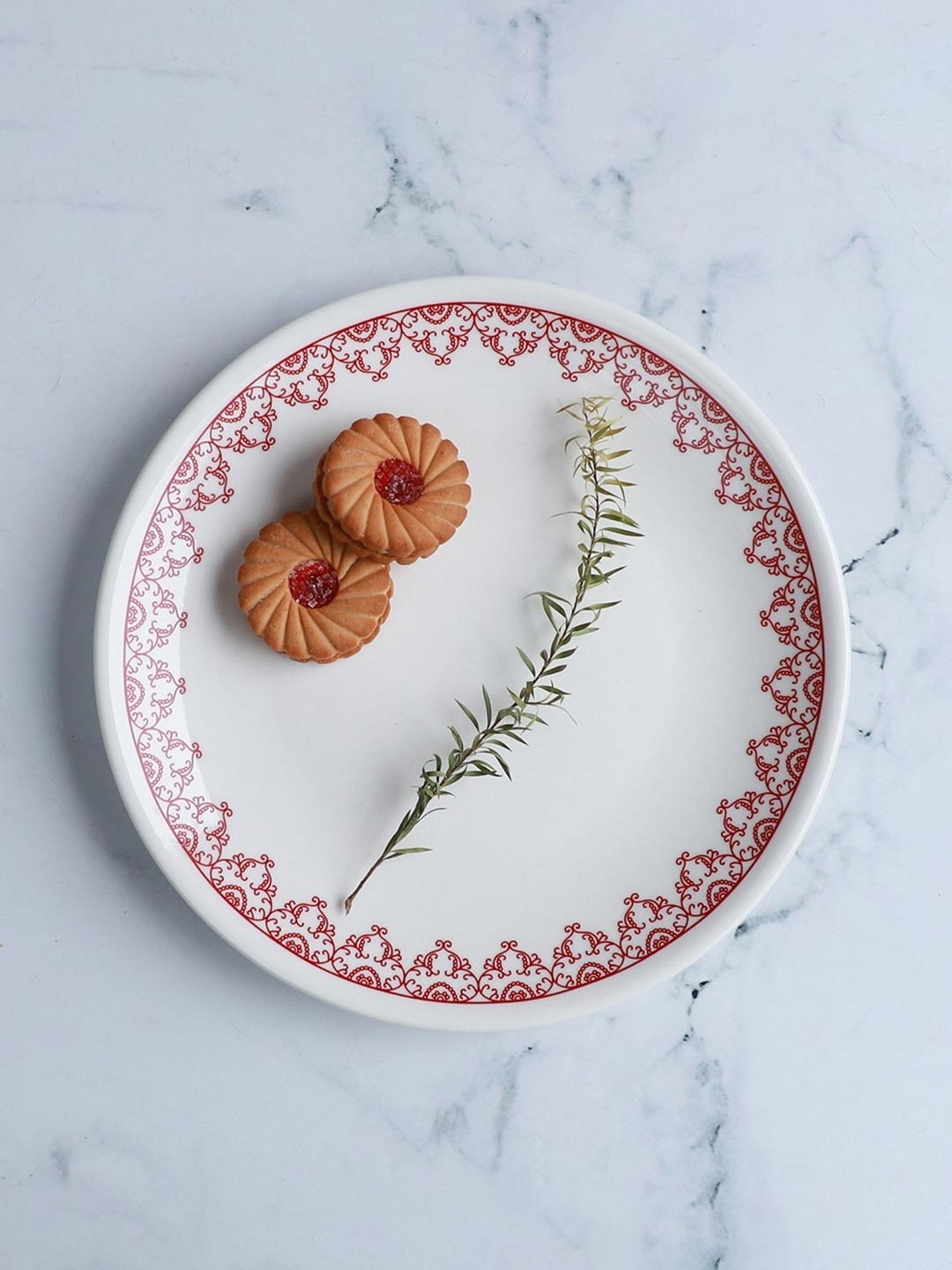 

Nestasia White & Red Microwave Safe Ceramic Starter Plate