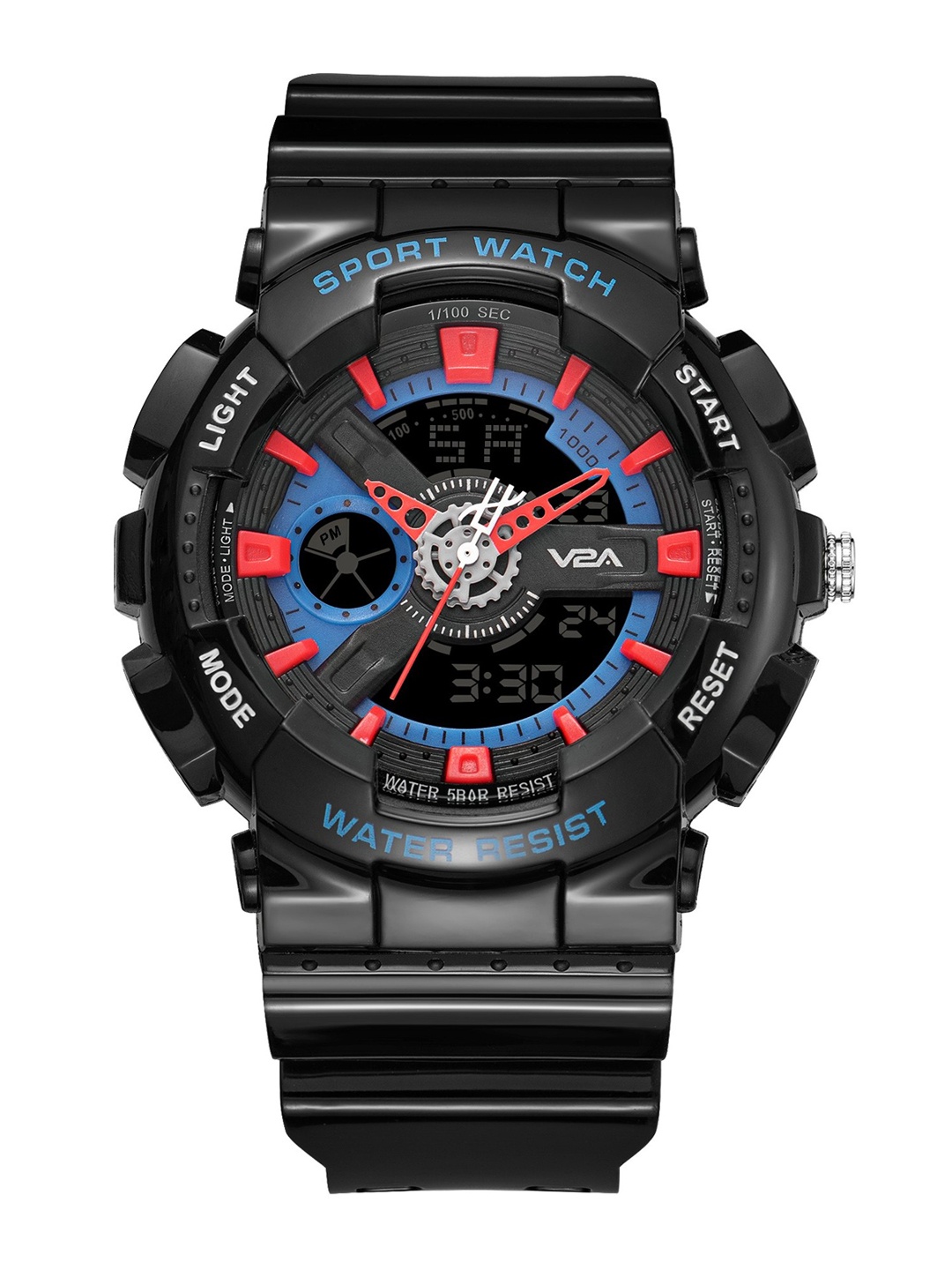 

V2A Men Black Skeleton Dial & Analogue and Digital Multi Function Watch-ADM341-Black-Black