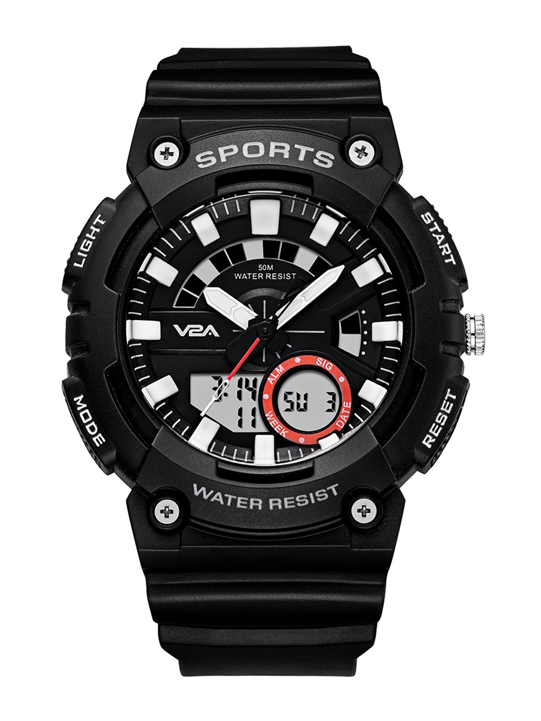

V2A Men Black Dial & Black Straps Analogue and Digital Multi Function Watch