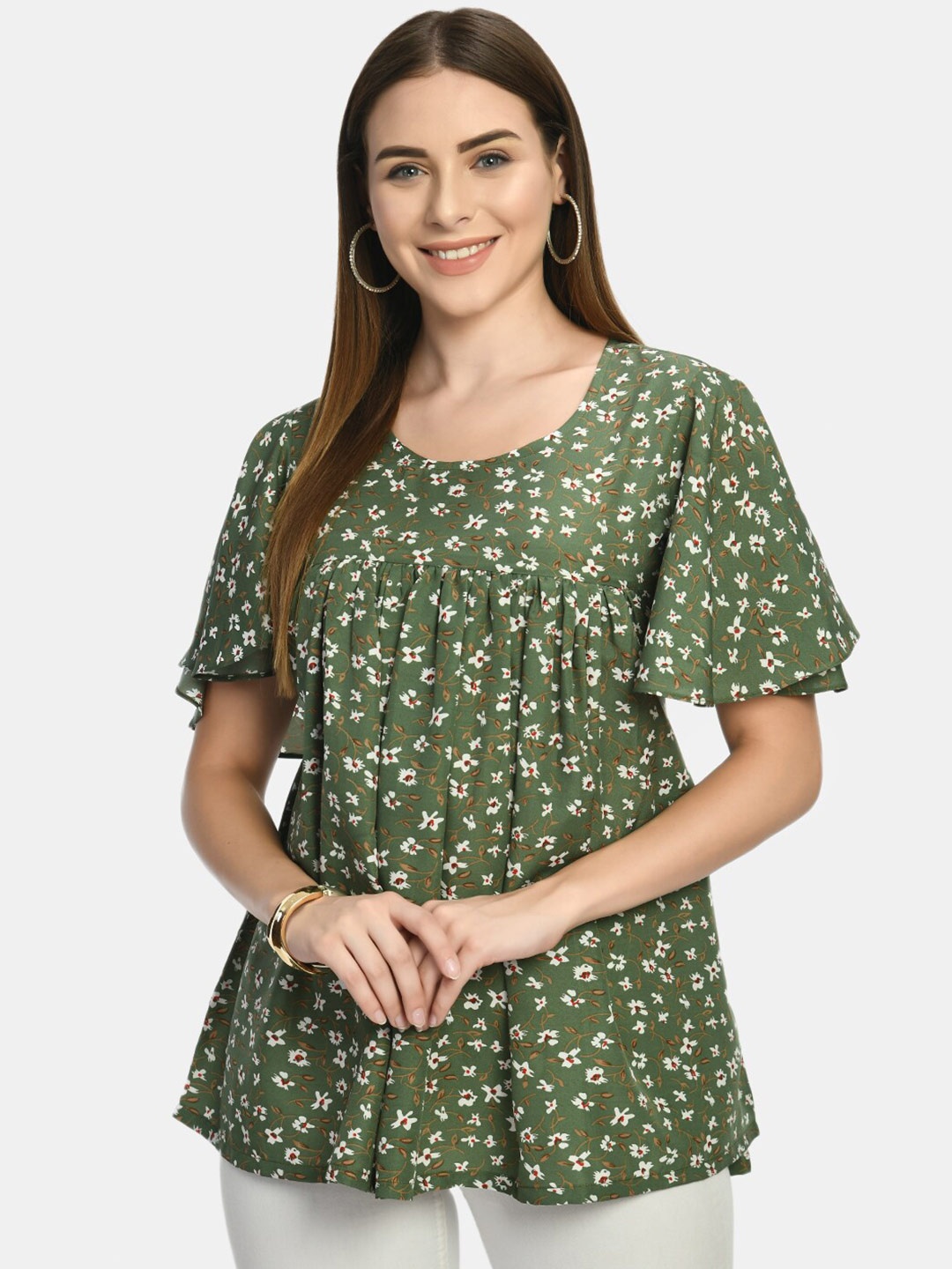 

RIYA Green Floral Print Crepe Top