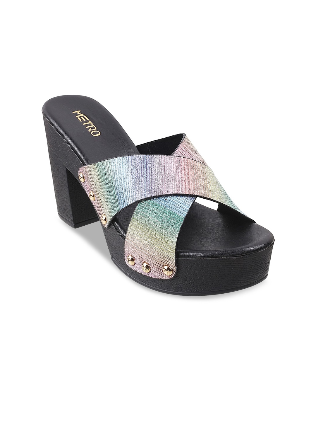 

Metro Black Printed Block Sandals