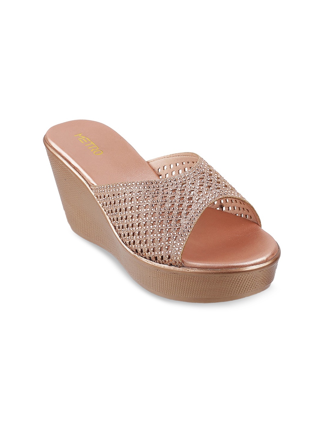 

Metro Pink & Gold-Toned Embellished Wedge Sandals