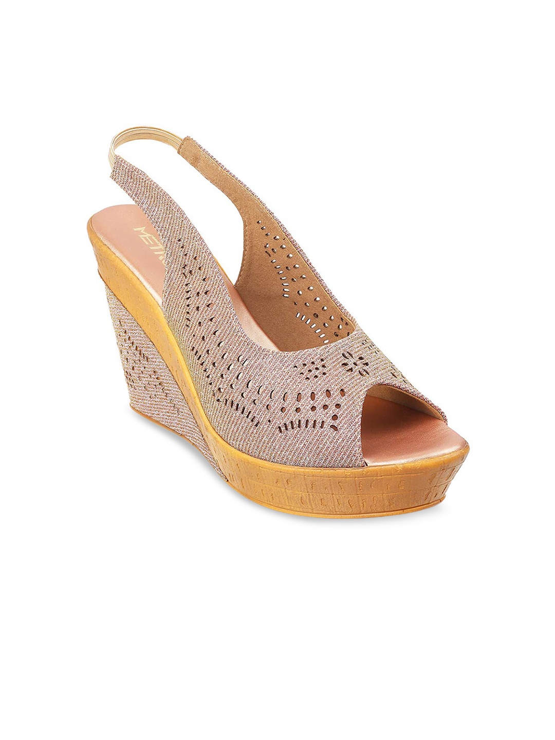 

Metro Pink Printed Wedge Peep Toes with Laser Cuts