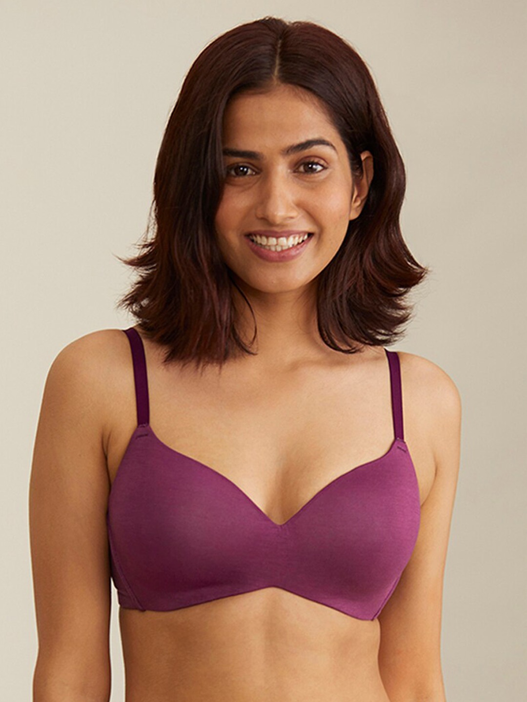 

Nykd Women Modal Akin to Skin Lightly Padded Wireless T-Shirt Bra 3/4th Coverage (NYB013), Purple