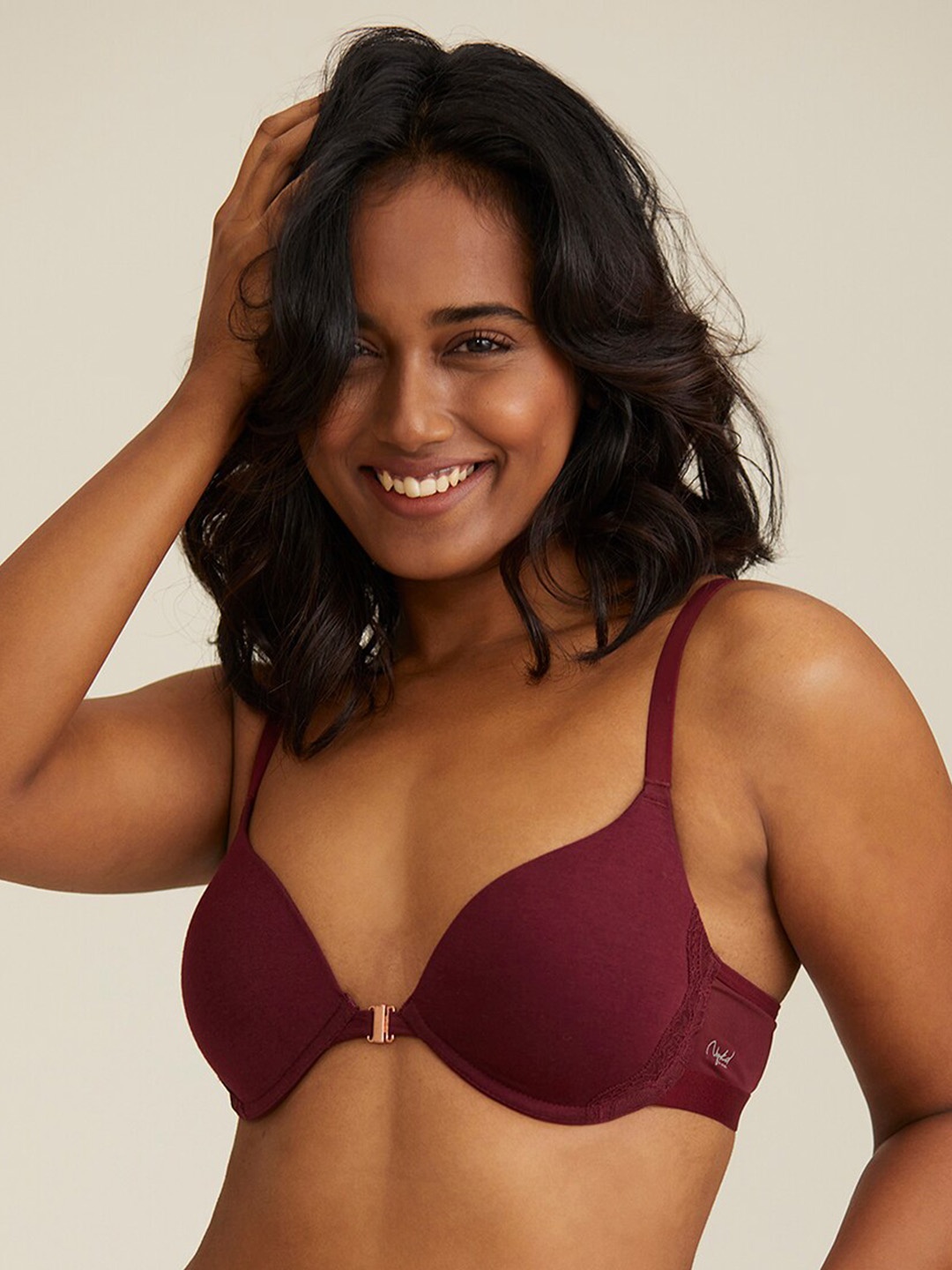 

Nykd Maroon Solid Underwired Heavily Padded Front Open Bra NYB019 Maroon