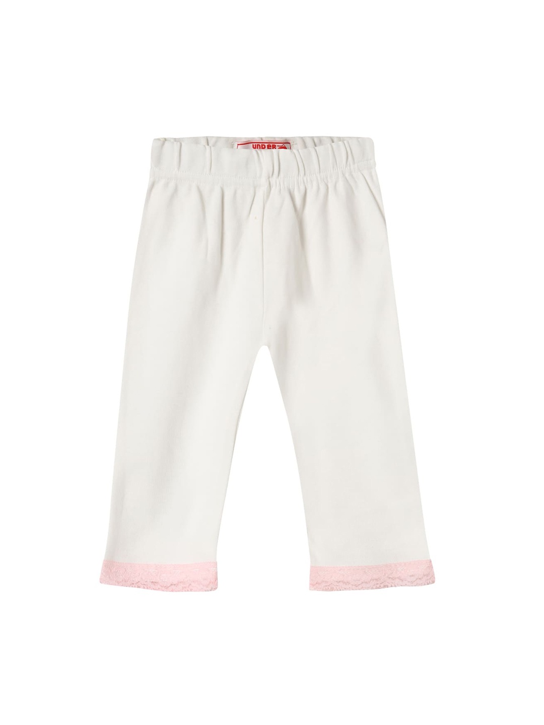

UNDER FOURTEEN ONLY Girls White & Pink Colourblocked Cotton Leggings