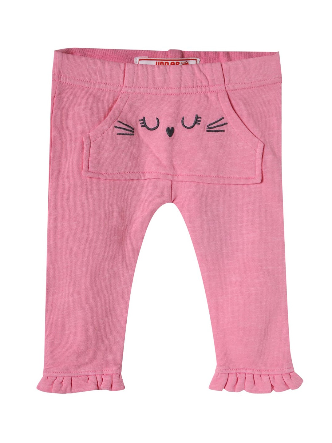 

UNDER FOURTEEN ONLY Girls Cotton Pink Self Design Ankle-Length Leggings