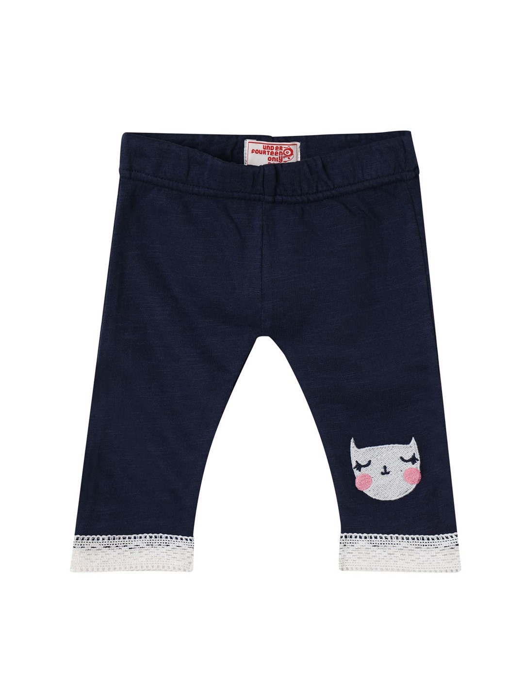 

UNDER FOURTEEN ONLY Girls Navy Blue Solid Ankle Length Leggings