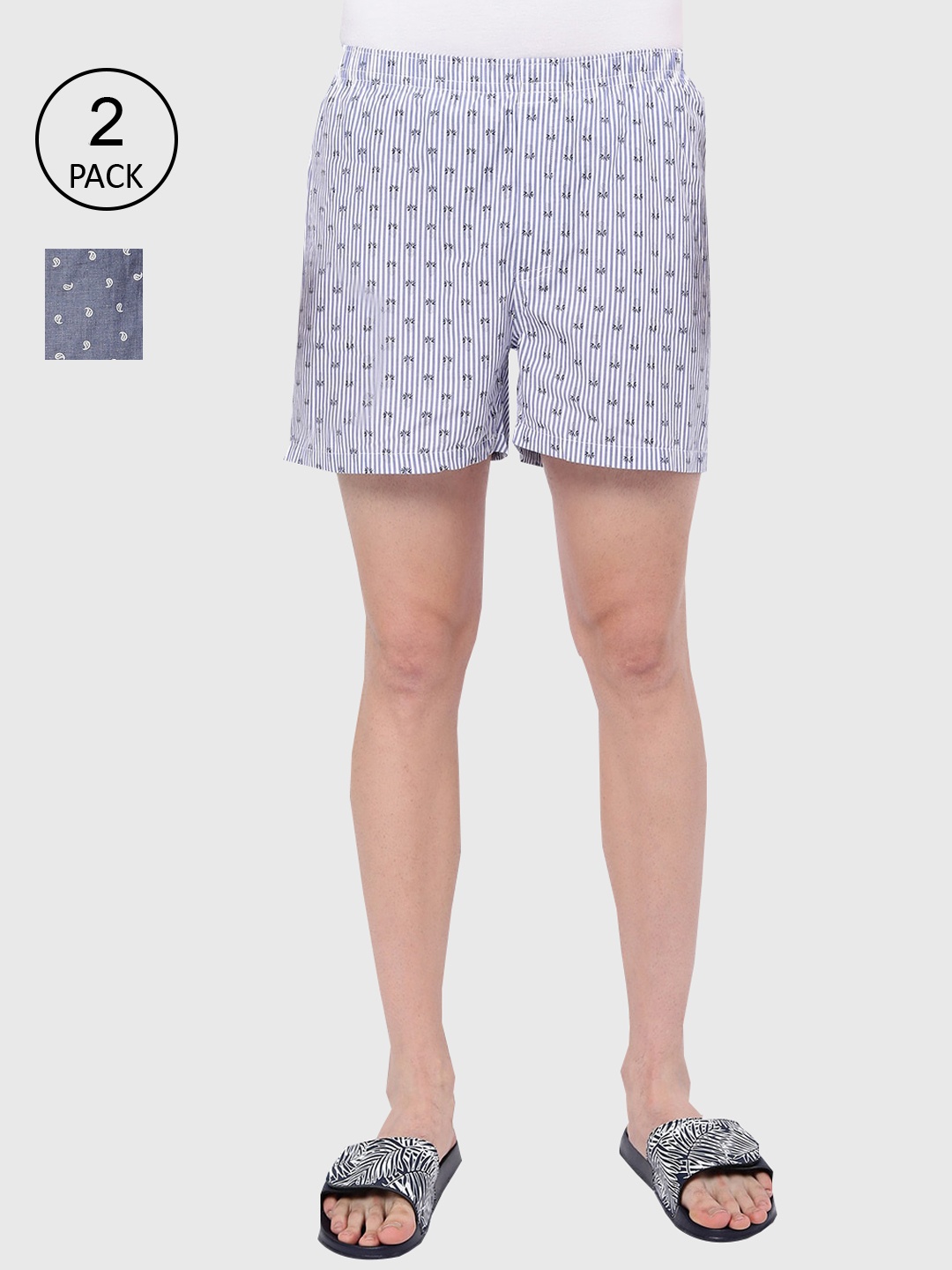 

R&B Men Pack of 2 Blue Printed Cotton Boxers