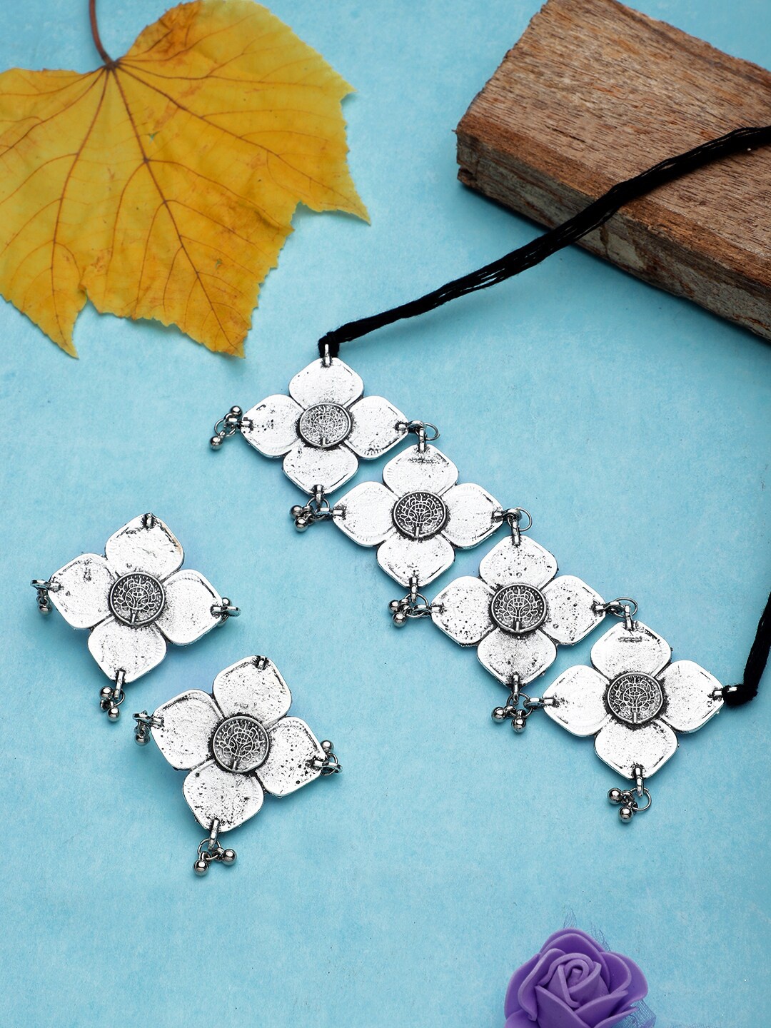 

CARDINAL Silver-Toned Oxidised Choker Jewellery Set