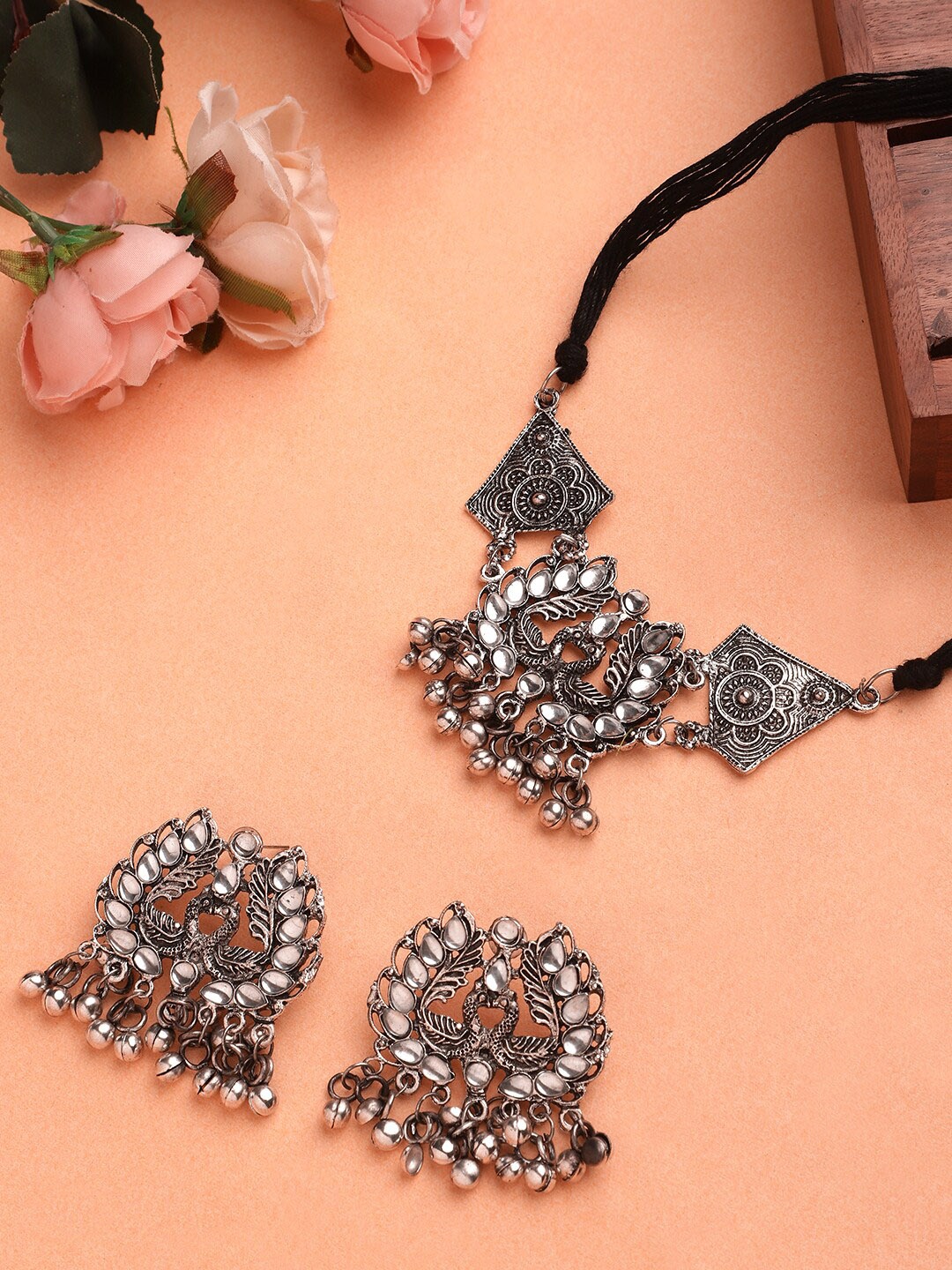 

CARDINAL Oxidised Silver Ghungroo Studded Jewellery Set