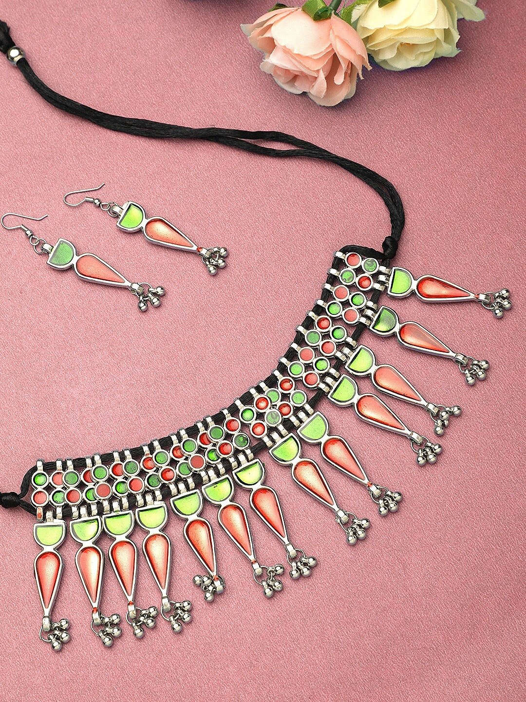 

CARDINAL Green & Red Oxidised Jewellery Set