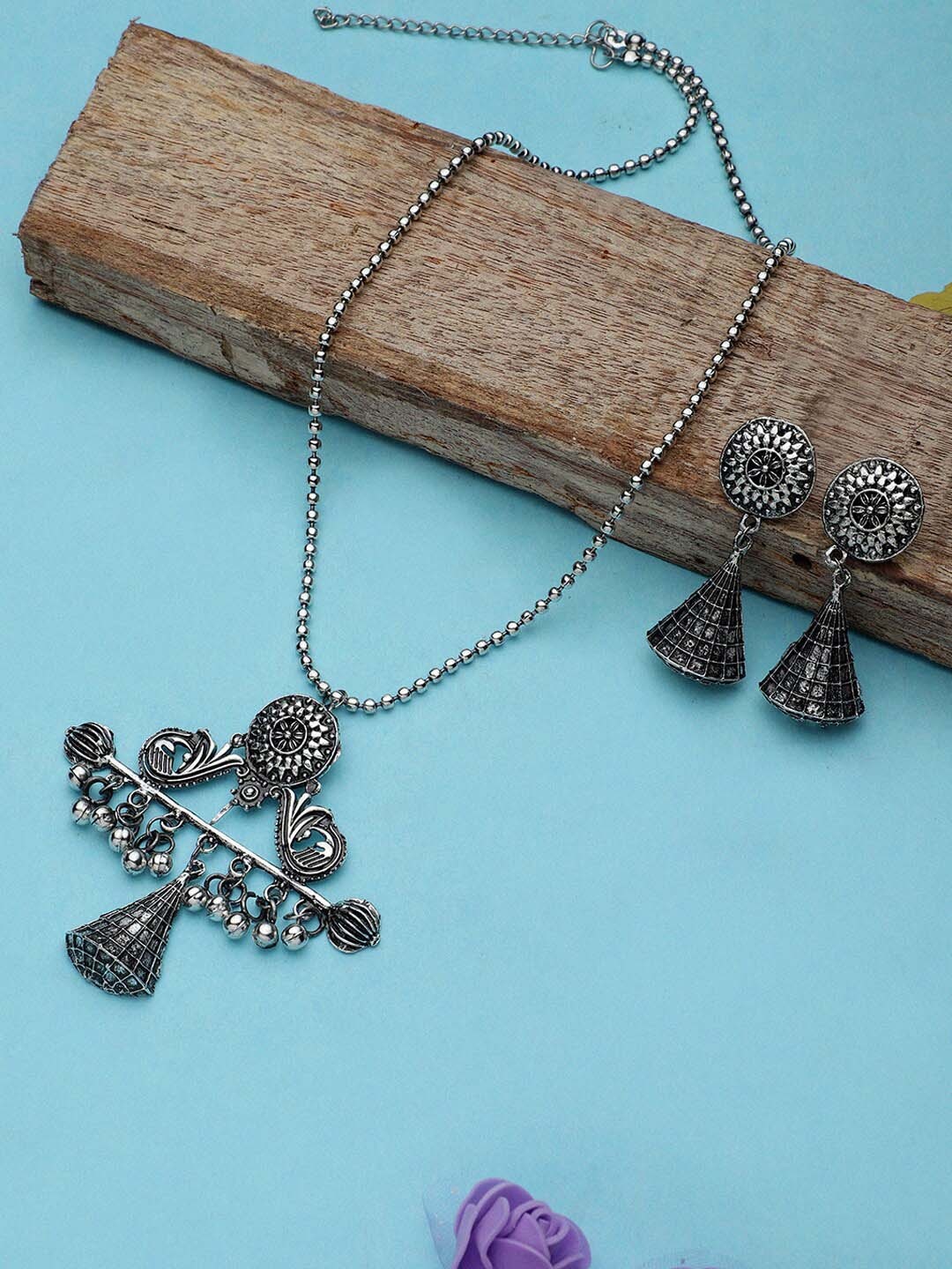 

CARDINAL Silver-Toned Oxidised Jewellery Set