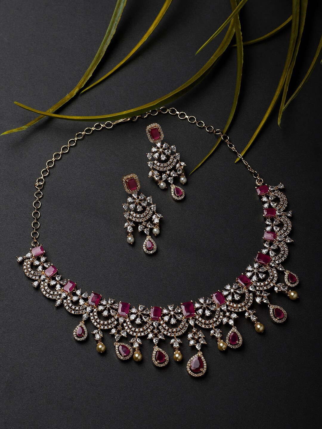 

CARDINAL Gold-Toned Pink AD Studded Jewellery Set