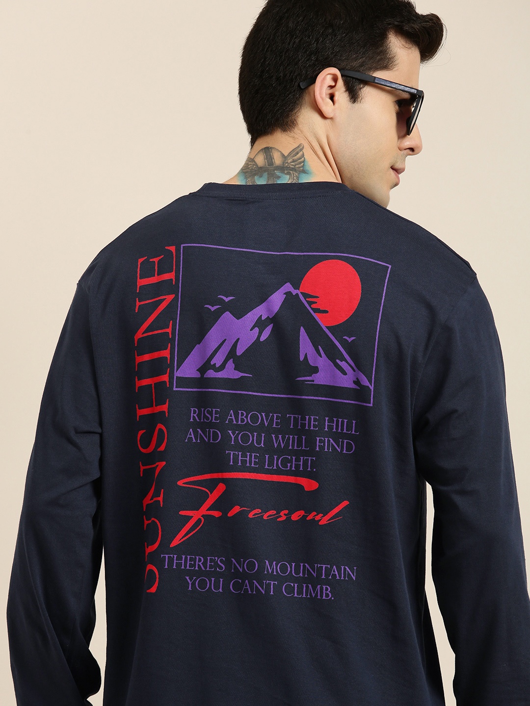 

Difference of Opinion Men Navy Blue Printed Pure Cotton Loose T-shirt