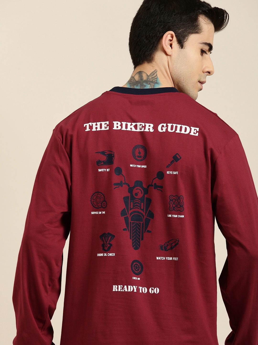 

Difference of Opinion Men Maroon Printed Pure Cotton Loose Longline T-shirt