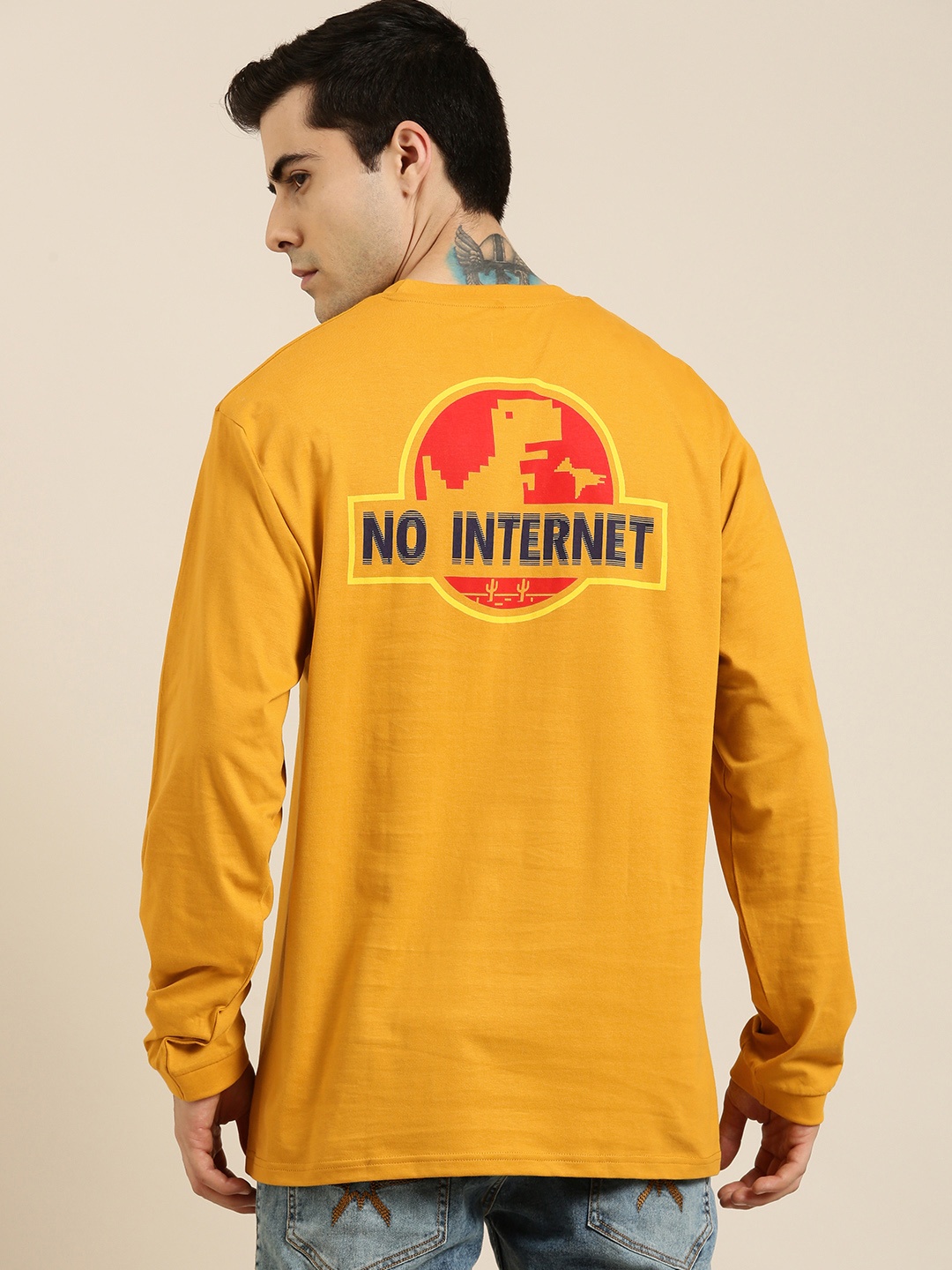 

Difference of Opinion Men Mustard Yellow Printed Pure Cotton Loose T-shirt