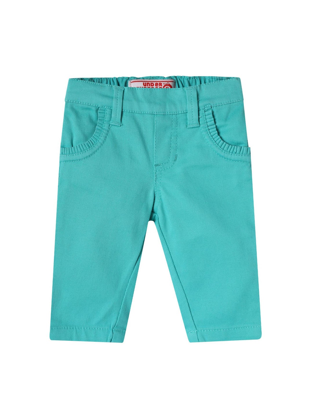 

UNDER FOURTEEN ONLY Girls Green Solid Slim Fit Trousers