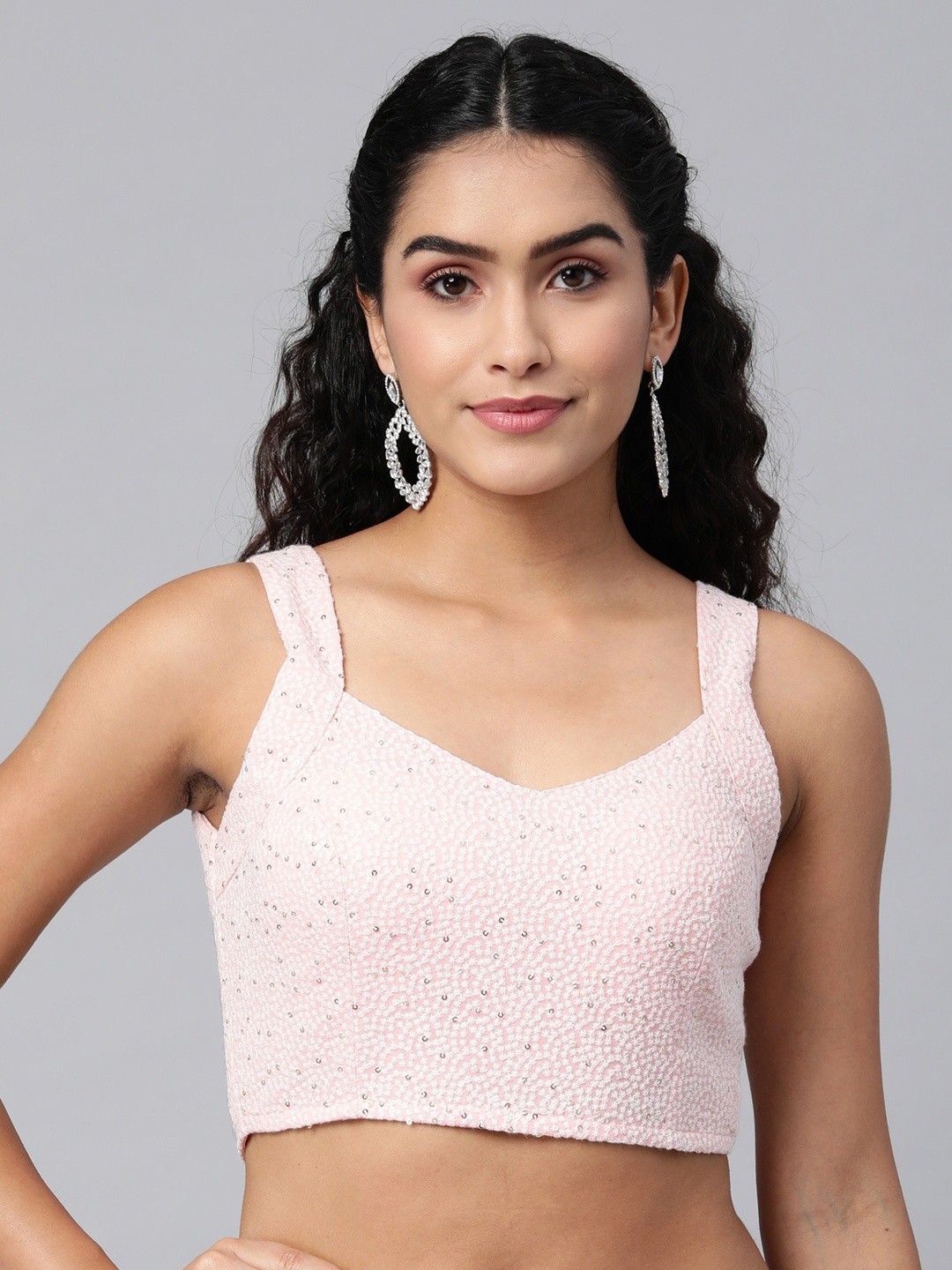 

flaher Women Pink Embroidered Georgette Readymade Padded Blouse