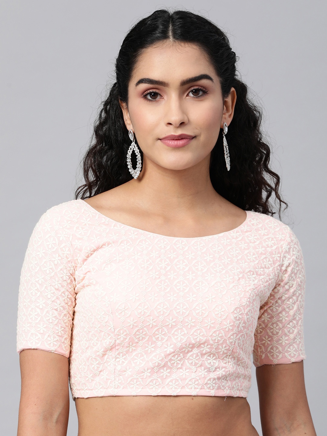 

flaher Women Pink Embroidered Georgette Readymade Padded Blouse