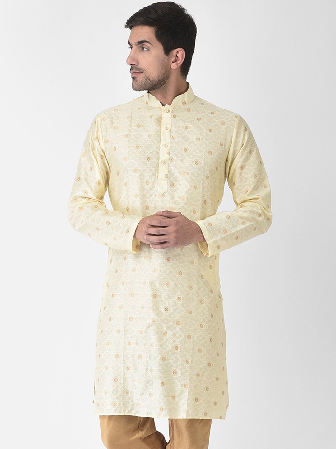 

SG LEMAN Men Cream-Coloured Ethnic Motifs Raw Silk Kurta