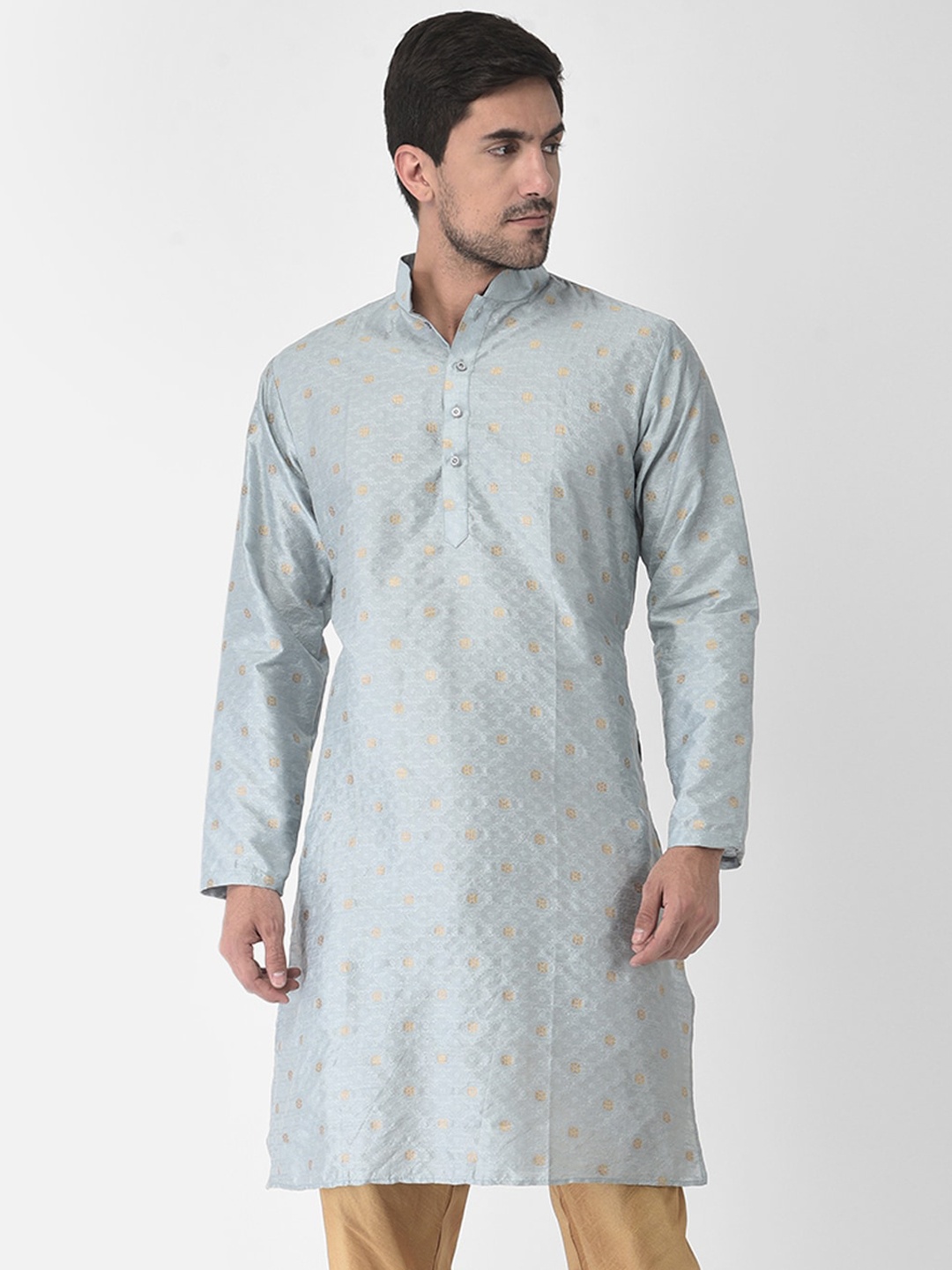 

SG LEMAN Men Grey Ethnic Motifs Raw Silk Kurta