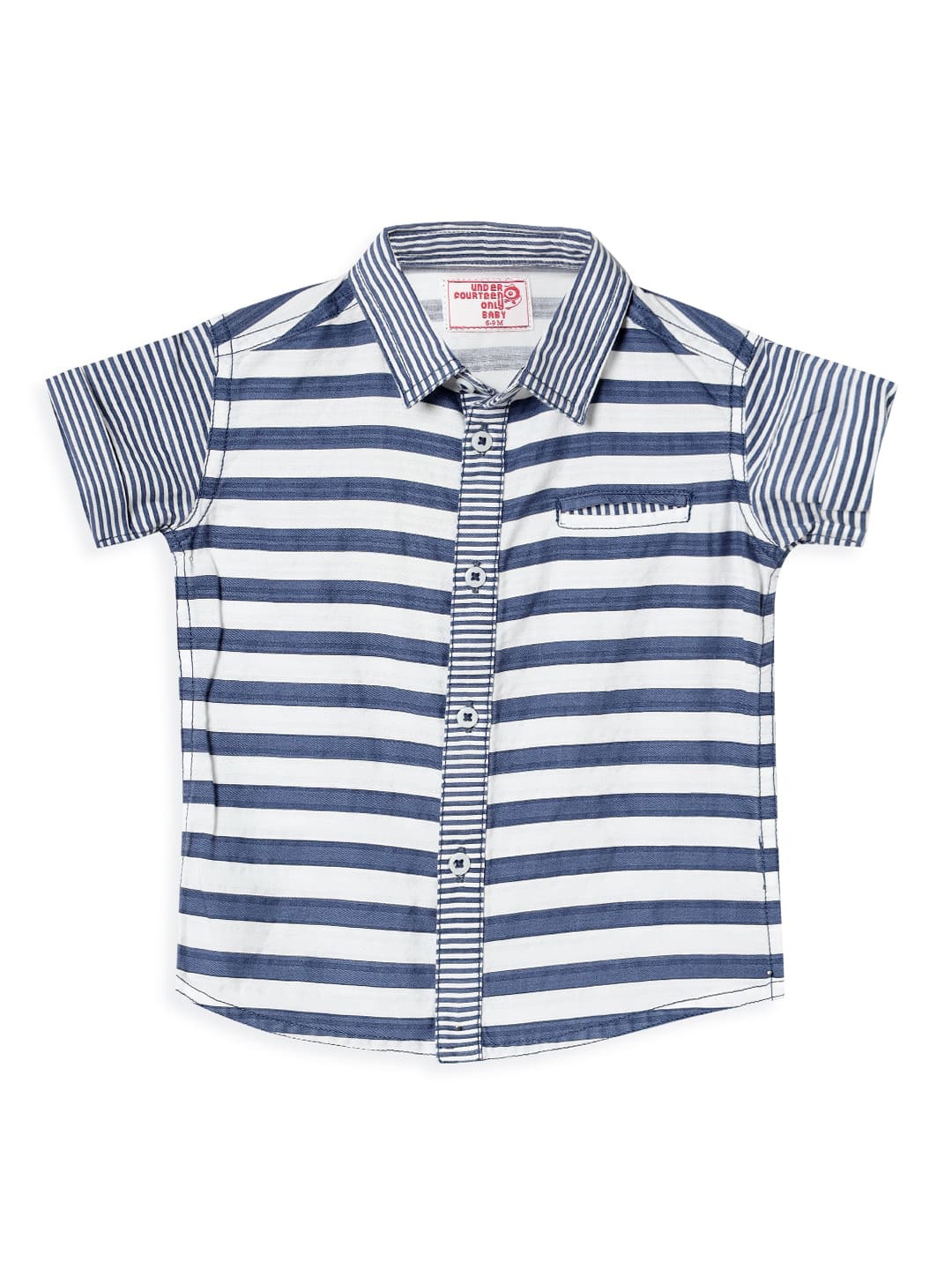 

UNDER FOURTEEN ONLY Boys Navy Blue Horizontal Stripes Striped Casual Shirt