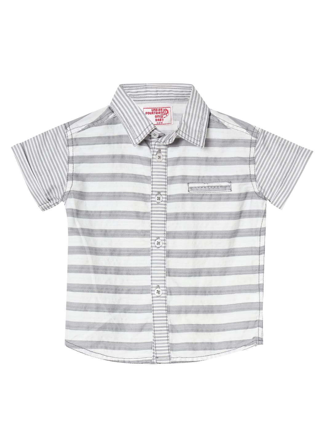 

UNDER FOURTEEN ONLY Boys Grey Horizontal Striped Casual Shirt