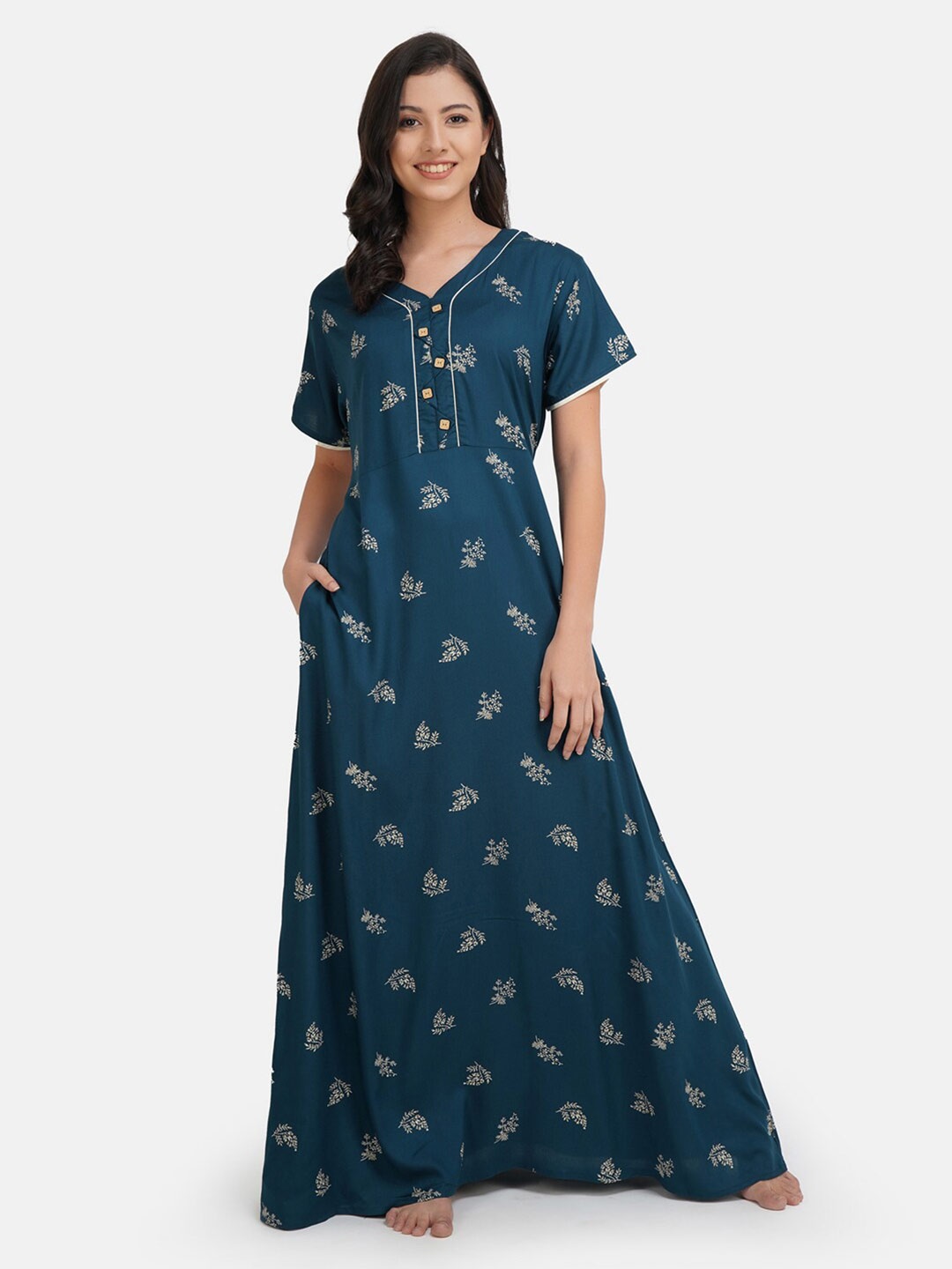 

KOI SLEEPWEAR Blue Floral Print Maxi Nightdress