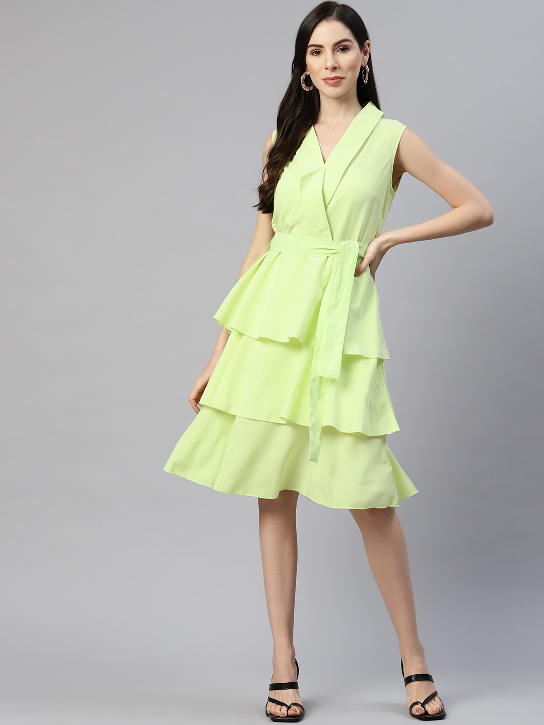 

plusS Women Green Solid A-Line Dress