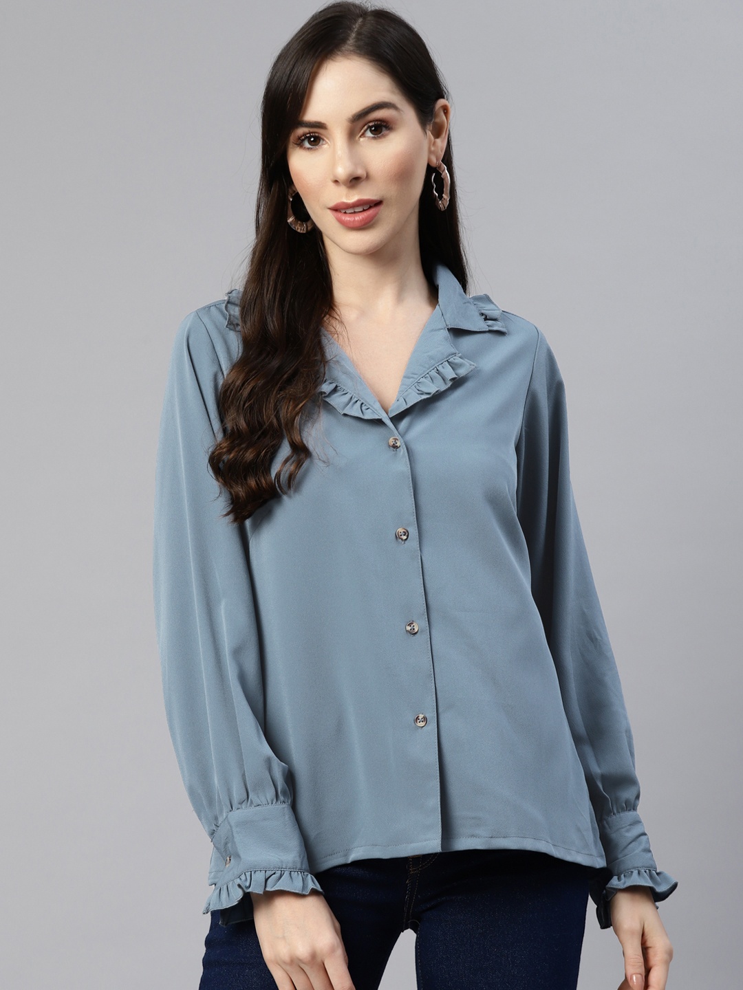 

plusS Women Blue Regular Fit Casual Shirt