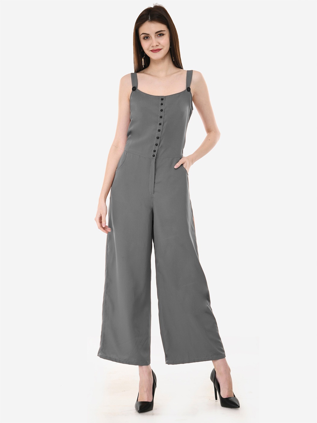 

V&M Women Grey Solid Basic Jumpsuit