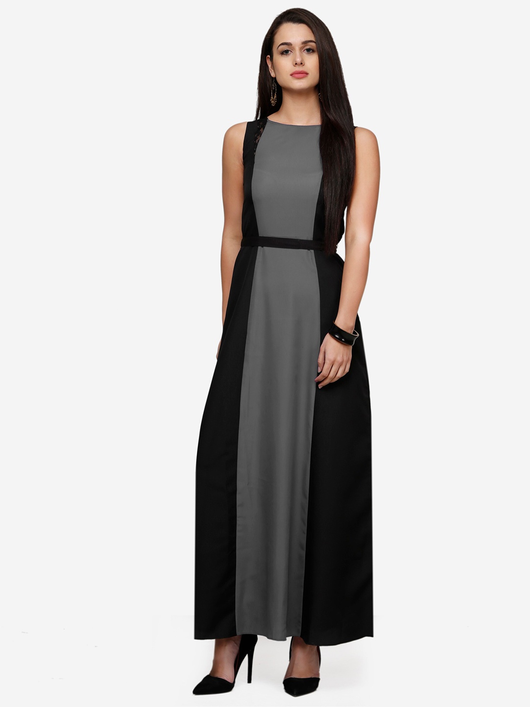 

V&M Black & Grey Colourblocked Crepe Maxi Dress