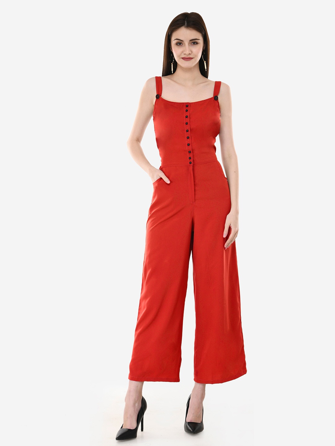 

V&M Women Red Solid Basic Jumpsuit