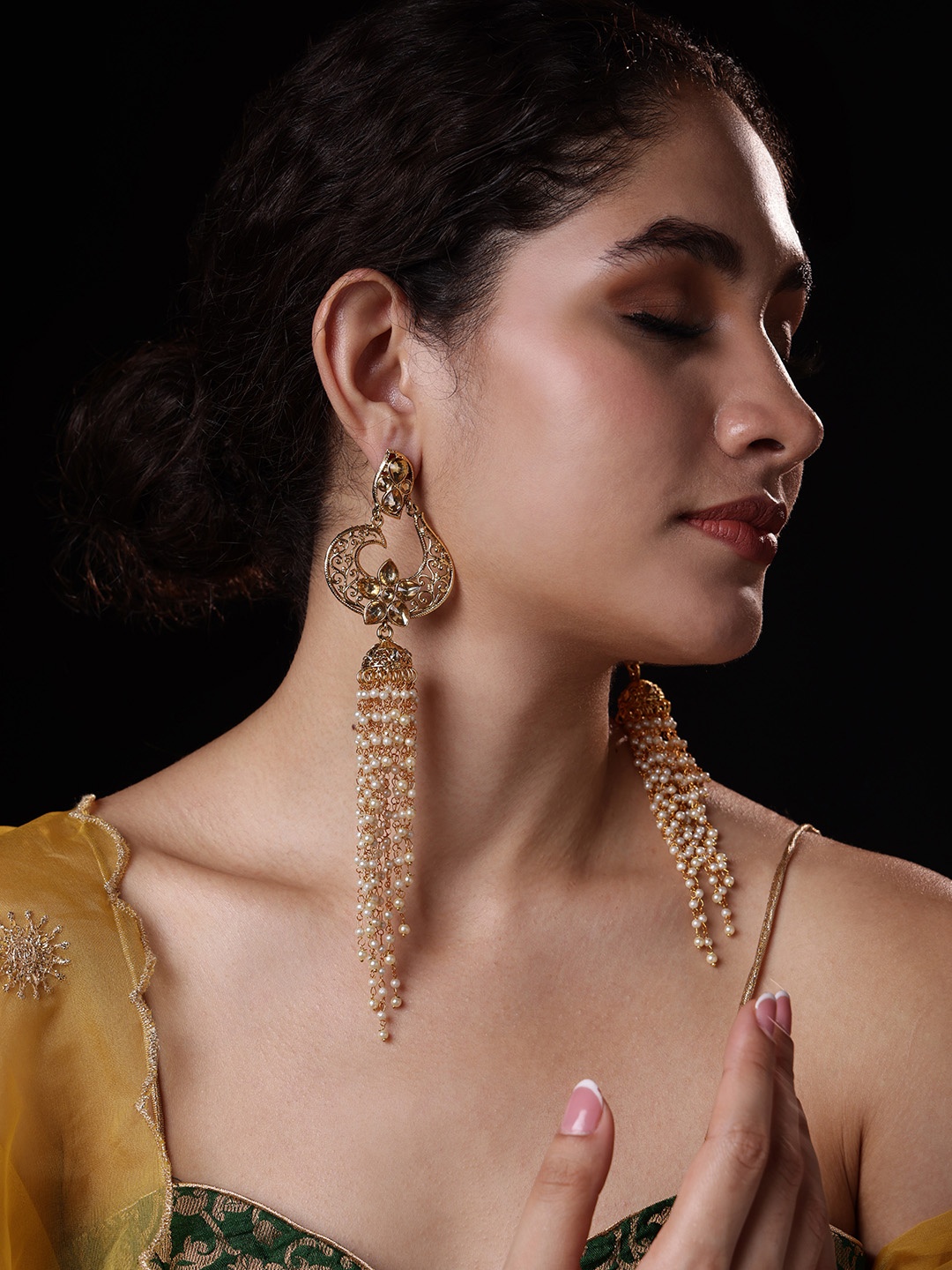 

PANASH Gold-Toned Dome Shaped Drop Earrings