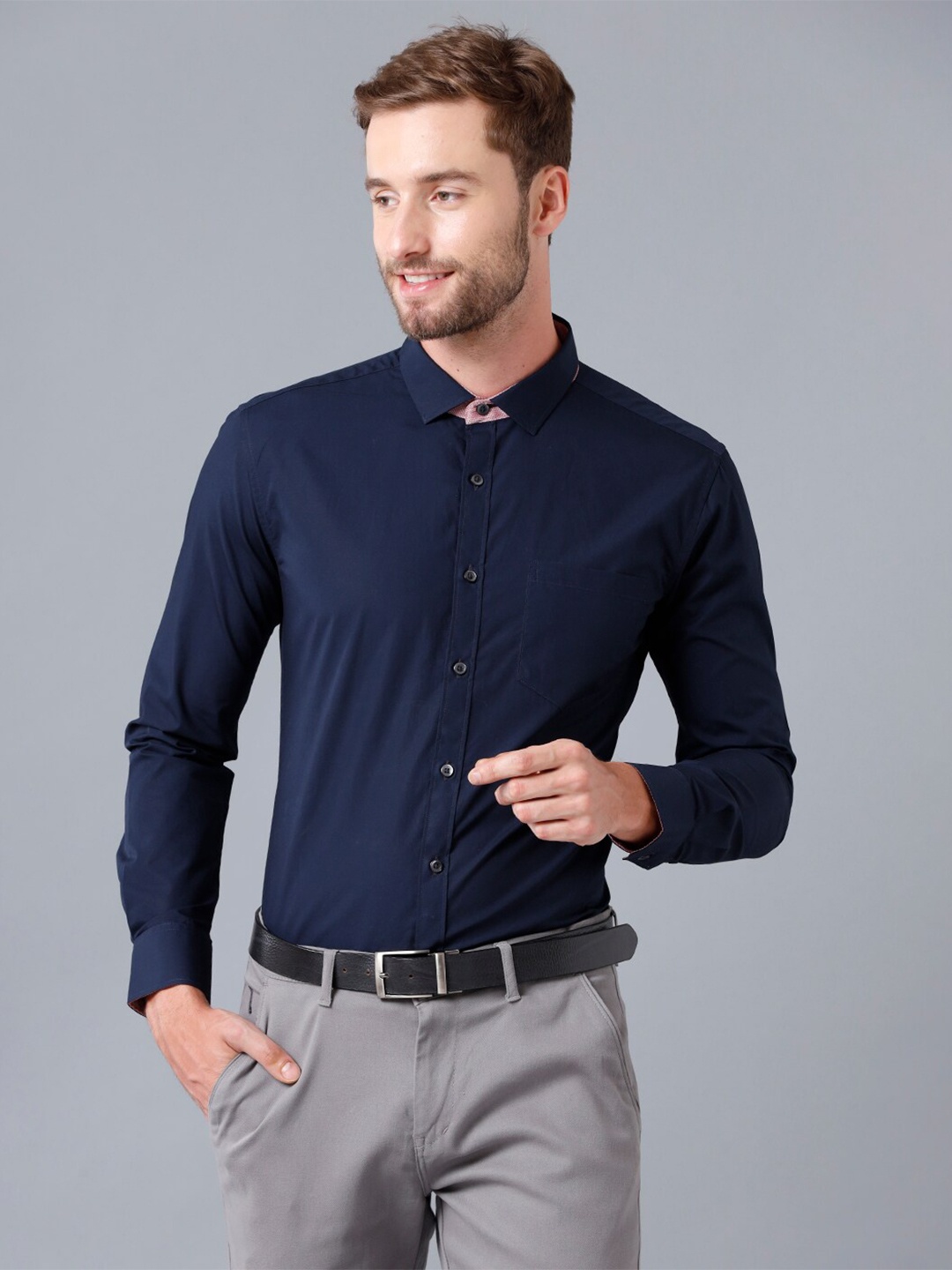 

YOVISH Men Navy Blue Smart Slim Fit Casual Shirt