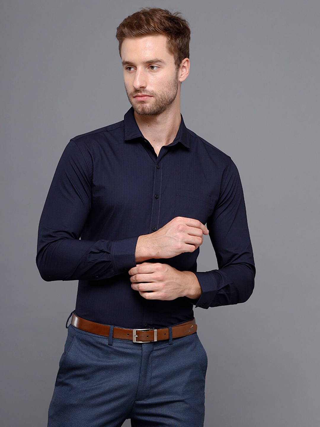 

YOVISH Men Navy Blue Smart Slim Fit Casual Shirt